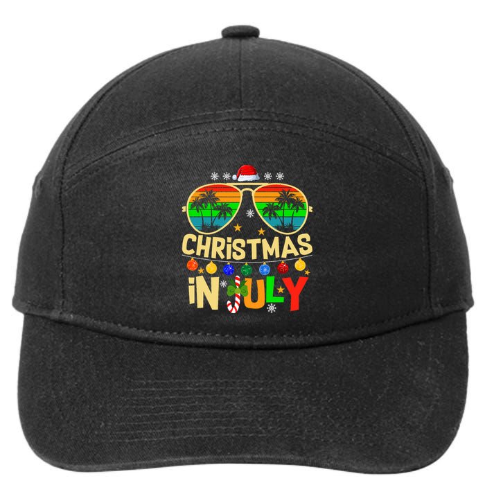 Santa Claus Sunglasses Beach Christmas In July 7-Panel Snapback Hat