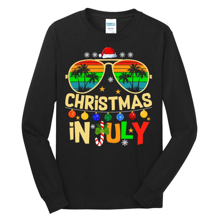 Santa Claus Sunglasses Beach Christmas In July Tall Long Sleeve T-Shirt