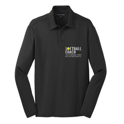 Softball Coach Shirts Softball Dad For Men Softball Coach Silk Touch Performance Long Sleeve Polo