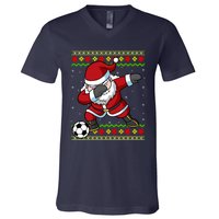 Santa Claus Soccer Dabbing Xmas V-Neck T-Shirt