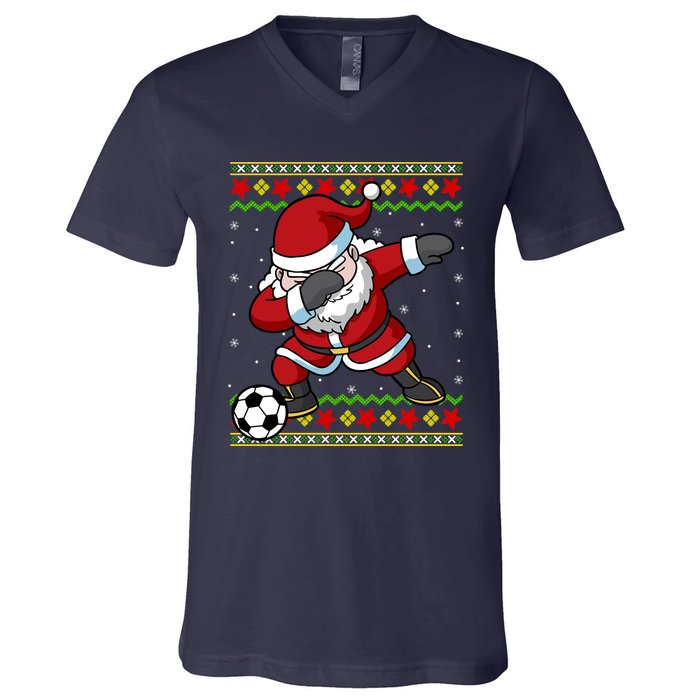 Santa Claus Soccer Dabbing Xmas V-Neck T-Shirt