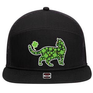 Shamrock Cat St Patricks Day For Irish Feline Lover Gift 7 Panel Mesh Trucker Snapback Hat