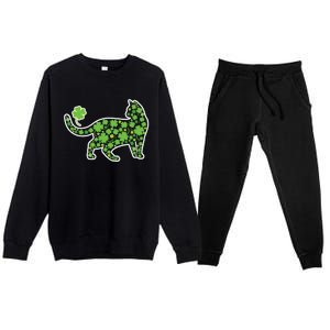 Shamrock Cat St Patricks Day For Irish Feline Lover Gift Premium Crewneck Sweatsuit Set