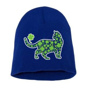 Shamrock Cat St Patricks Day For Irish Feline Lover Gift Short Acrylic Beanie