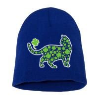 Shamrock Cat St Patricks Day For Irish Feline Lover Gift Short Acrylic Beanie