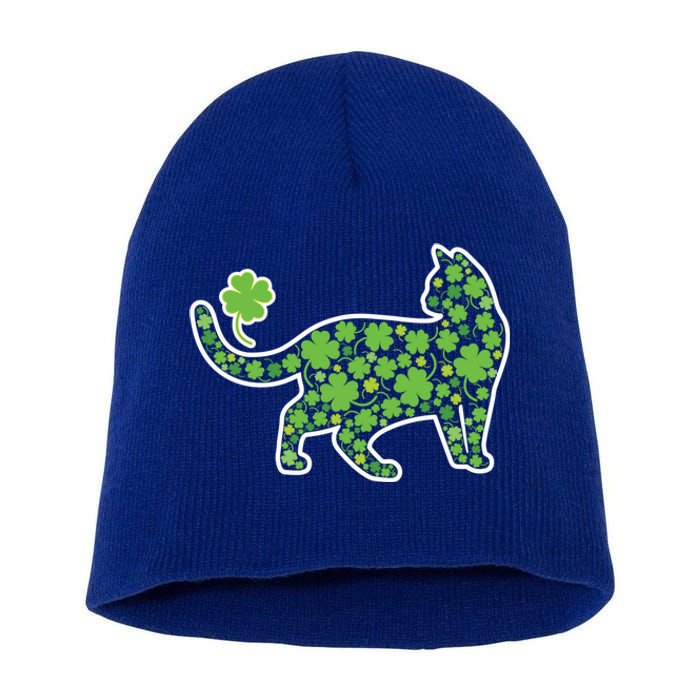 Shamrock Cat St Patricks Day For Irish Feline Lover Gift Short Acrylic Beanie