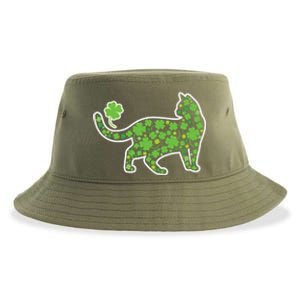 Shamrock Cat St Patricks Day For Irish Feline Lover Gift Sustainable Bucket Hat