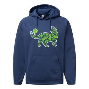 Shamrock Cat St Patricks Day For Irish Feline Lover Gift Performance Fleece Hoodie