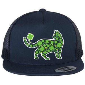 Shamrock Cat St Patricks Day For Irish Feline Lover Gift Flat Bill Trucker Hat