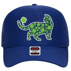 Shamrock Cat St Patricks Day For Irish Feline Lover Gift High Crown Mesh Back Trucker Hat