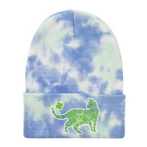 Shamrock Cat St Patricks Day For Irish Feline Lover Gift Tie Dye 12in Knit Beanie