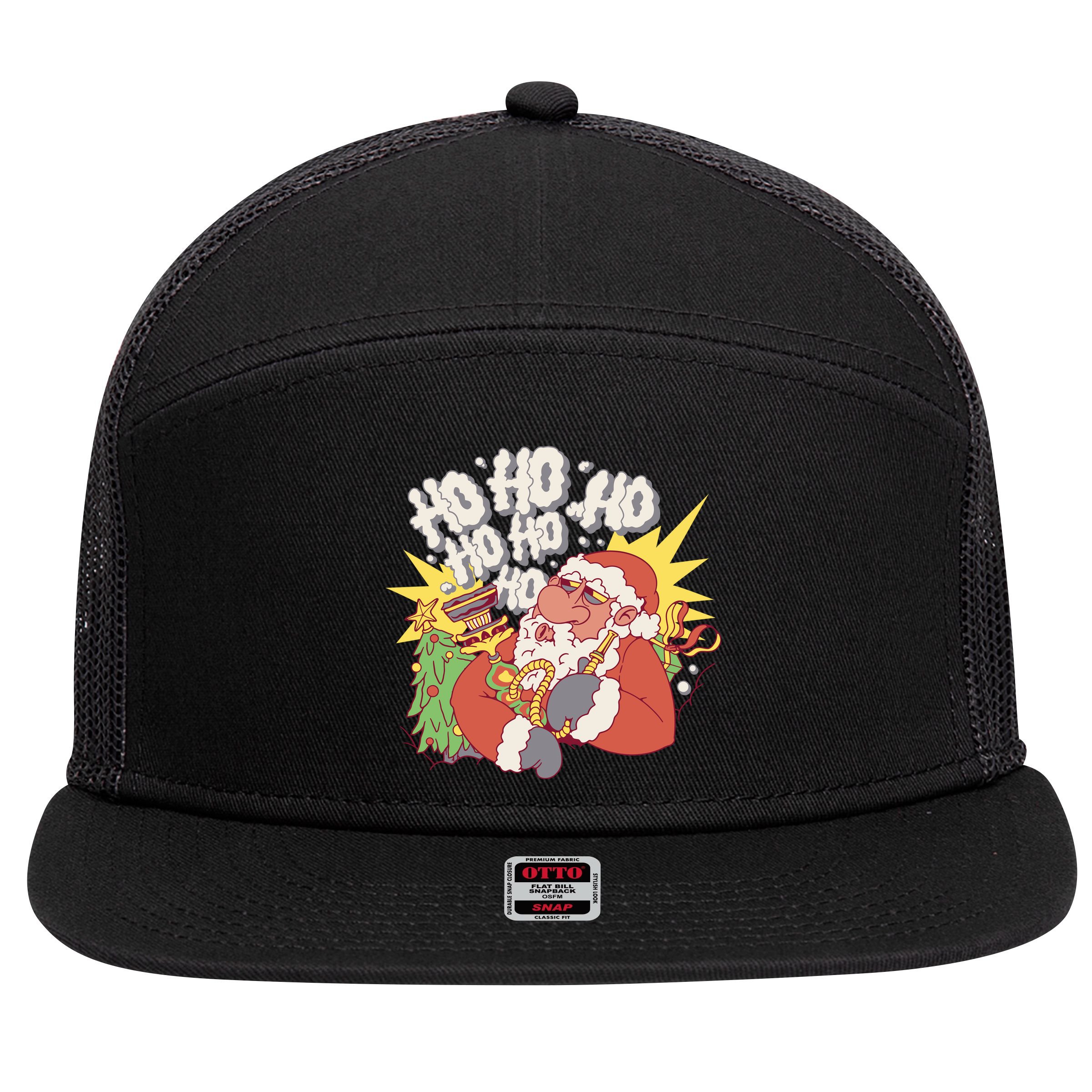 Santa Claus Smoking Hookah 7 Panel Mesh Trucker Snapback Hat