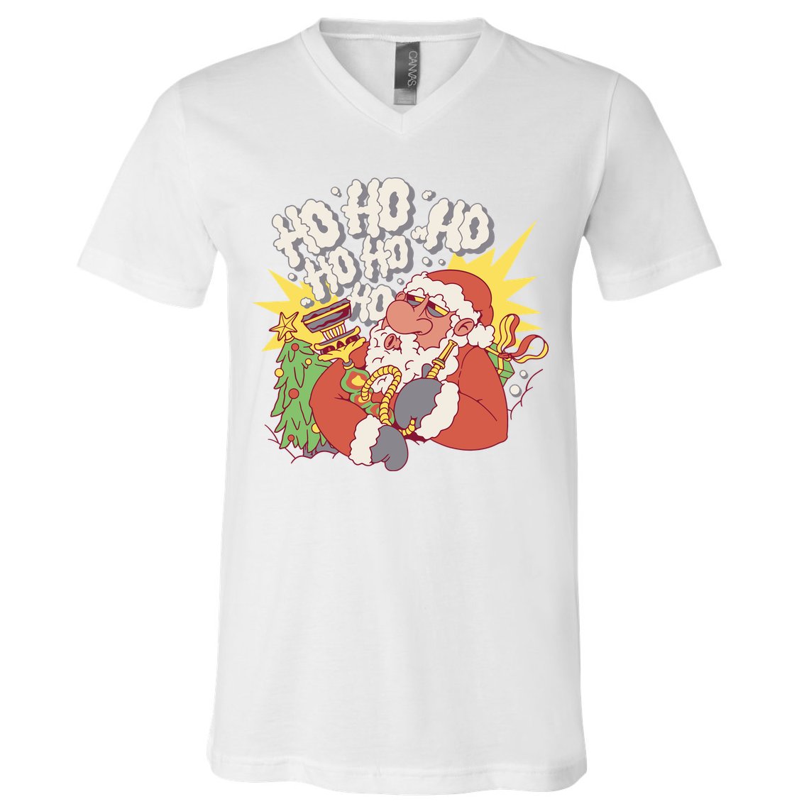 Santa Claus Smoking Hookah V-Neck T-Shirt