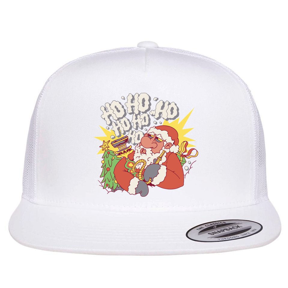 Santa Claus Smoking Hookah Flat Bill Trucker Hat