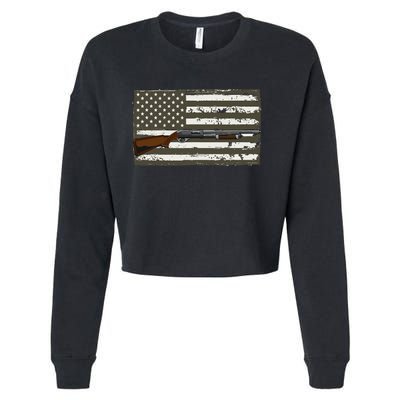 Sporting Clays Skeet USA Flag Clay Target Shooting Cropped Pullover Crew