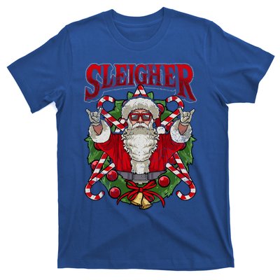 Sleigher Christmas Santa Claus Rock Metal Music Dad Teen Cool Gift T-Shirt