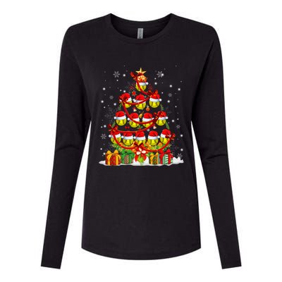 Santa Claus Softball Ball Xmas Tree Lights Merry Christmas Gift Womens Cotton Relaxed Long Sleeve T-Shirt