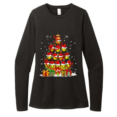 Santa Claus Softball Ball Xmas Tree Lights Merry Christmas Gift Womens CVC Long Sleeve Shirt