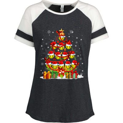 Santa Claus Softball Ball Xmas Tree Lights Merry Christmas Gift Enza Ladies Jersey Colorblock Tee