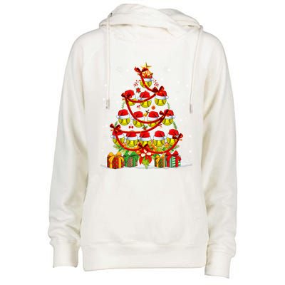 Santa Claus Softball Ball Xmas Tree Lights Merry Christmas Gift Womens Funnel Neck Pullover Hood