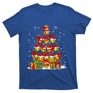 Santa Claus Softball Ball Xmas Tree Lights Merry Christmas Gift T-Shirt