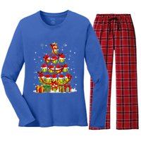 Santa Claus Softball Ball Xmas Tree Lights Merry Christmas Gift Women's Long Sleeve Flannel Pajama Set 