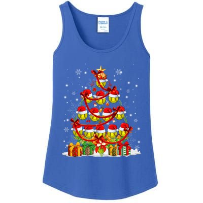 Santa Claus Softball Ball Xmas Tree Lights Merry Christmas Gift Ladies Essential Tank