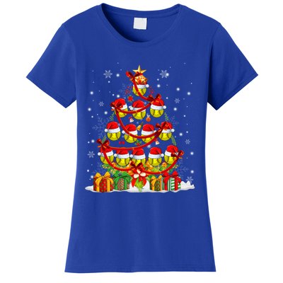 Santa Claus Softball Ball Xmas Tree Lights Merry Christmas Gift Women's T-Shirt