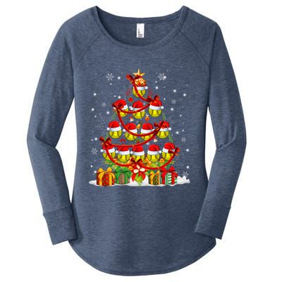 Santa Claus Softball Ball Xmas Tree Lights Merry Christmas Gift Women's Perfect Tri Tunic Long Sleeve Shirt