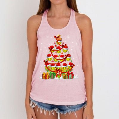 Santa Claus Softball Ball Xmas Tree Lights Merry Christmas Gift Women's Knotted Racerback Tank