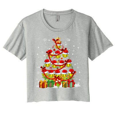 Santa Claus Softball Ball Xmas Tree Lights Merry Christmas Gift Women's Crop Top Tee