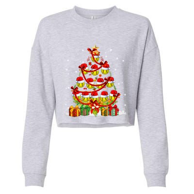 Santa Claus Softball Ball Xmas Tree Lights Merry Christmas Gift Cropped Pullover Crew