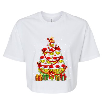 Santa Claus Softball Ball Xmas Tree Lights Merry Christmas Gift Bella+Canvas Jersey Crop Tee