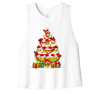 Santa Claus Softball Ball Xmas Tree Lights Merry Christmas Gift Women's Racerback Cropped Tank