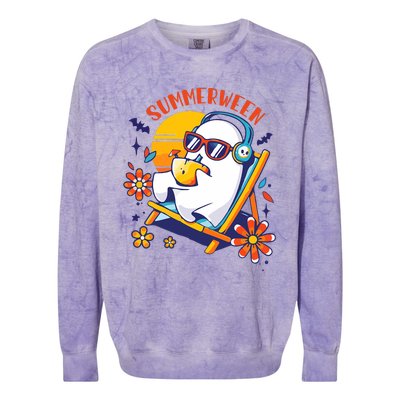 Summerween Cute Spooky Summer Ghost Halloween Lover Colorblast Crewneck Sweatshirt