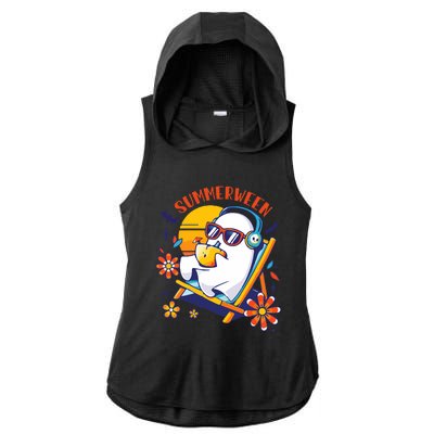 Summerween Cute Spooky Summer Ghost Halloween Lover Ladies PosiCharge Tri-Blend Wicking Draft Hoodie Tank