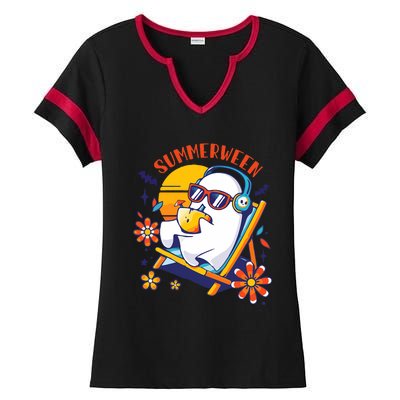 Summerween Cute Spooky Summer Ghost Halloween Lover Ladies Halftime Notch Neck Tee