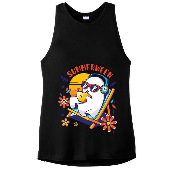 Summerween Cute Spooky Summer Ghost Halloween Lover Ladies PosiCharge Tri-Blend Wicking Tank