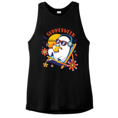 Summerween Cute Spooky Summer Ghost Halloween Lover Ladies PosiCharge Tri-Blend Wicking Tank