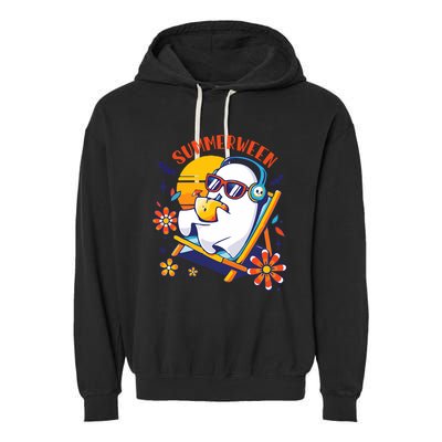 Summerween Cute Spooky Summer Ghost Halloween Lover Garment-Dyed Fleece Hoodie