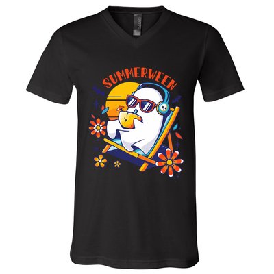 Summerween Cute Spooky Summer Ghost Halloween Lover V-Neck T-Shirt