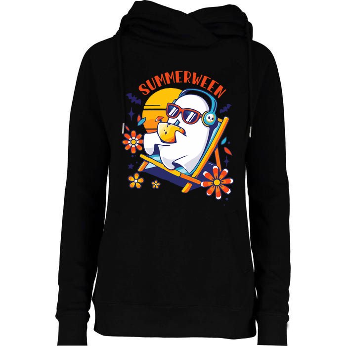 Summerween Cute Spooky Summer Ghost Halloween Lover Womens Funnel Neck Pullover Hood