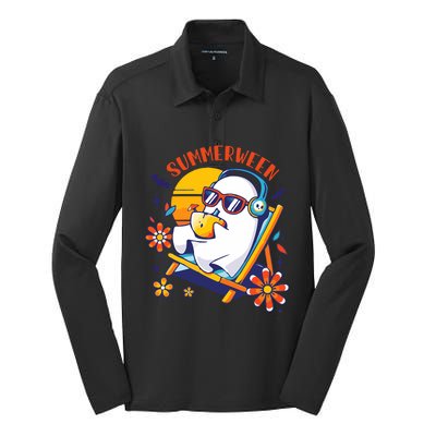 Summerween Cute Spooky Summer Ghost Halloween Lover Silk Touch Performance Long Sleeve Polo