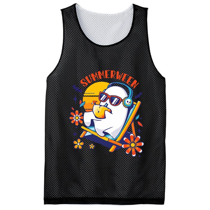 Summerween Cute Spooky Summer Ghost Halloween Lover Mesh Reversible Basketball Jersey Tank