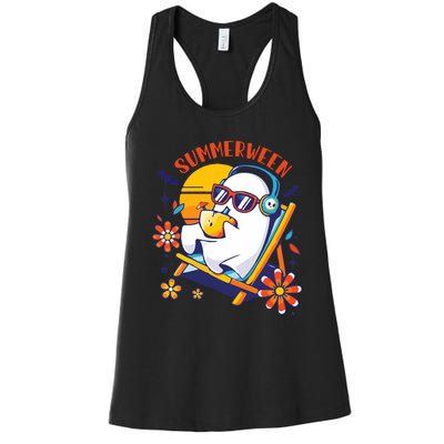 Summerween Cute Spooky Summer Ghost Halloween Lover Women's Racerback Tank