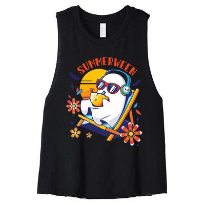 Summerween Cute Spooky Summer Ghost Halloween Lover Women's Racerback Cropped Tank