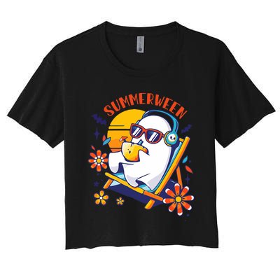 Summerween Cute Spooky Summer Ghost Halloween Lover Women's Crop Top Tee