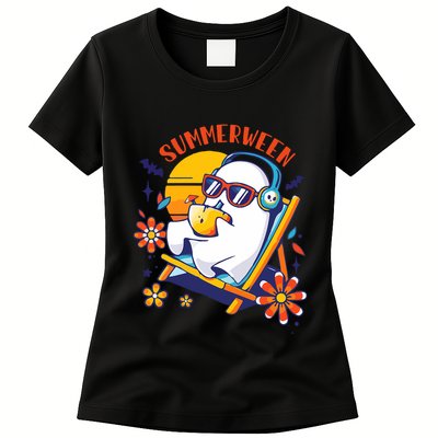 Summerween Cute Spooky Summer Ghost Halloween Lover Womens T-Shirt