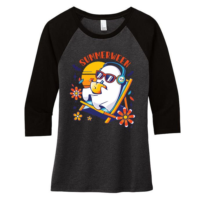 Summerween Cute Spooky Summer Ghost Halloween Lover Women's Tri-Blend 3/4-Sleeve Raglan Shirt