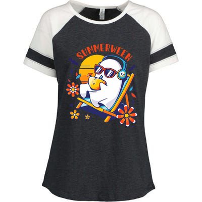 Summerween Cute Spooky Summer Ghost Halloween Lover Enza Ladies Jersey Colorblock Tee